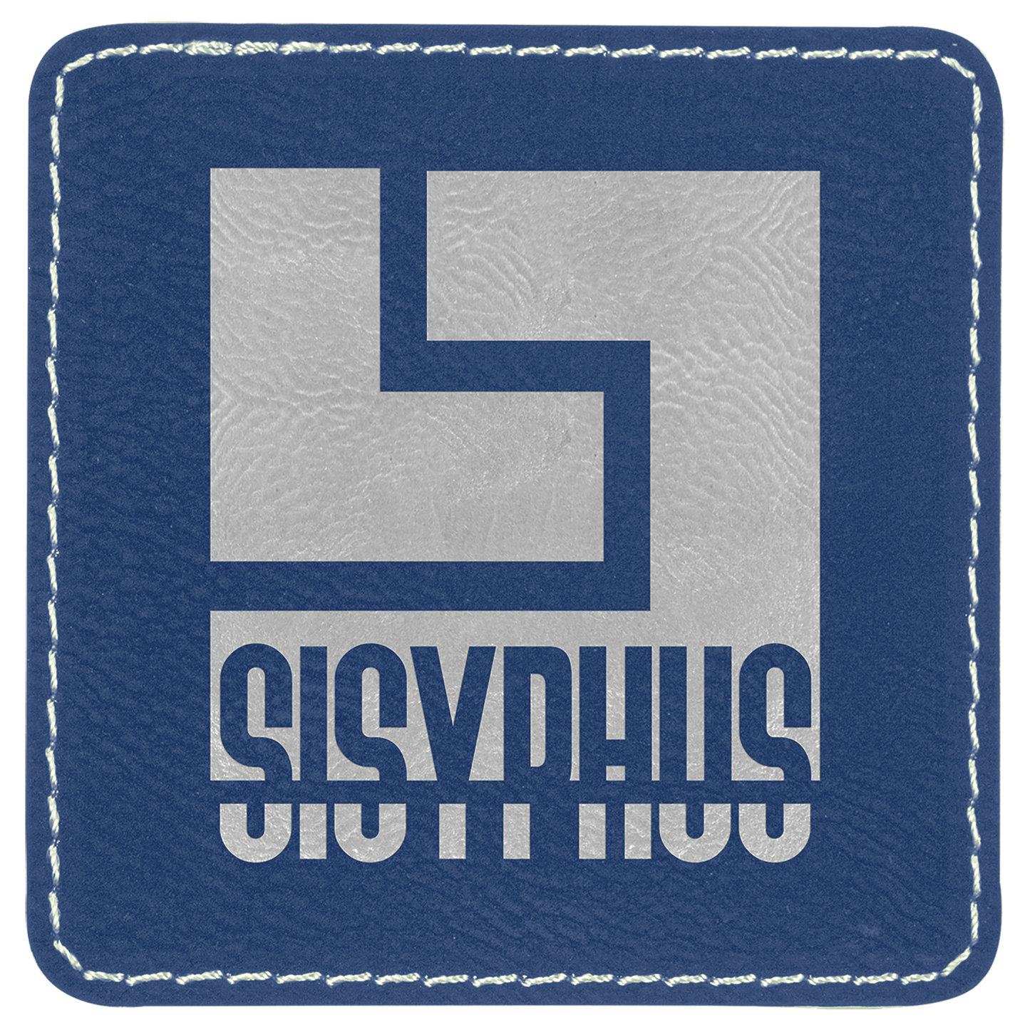 3" x 3" Blue/Silver Square Leatherette Patch with Adhesive – item PTH809