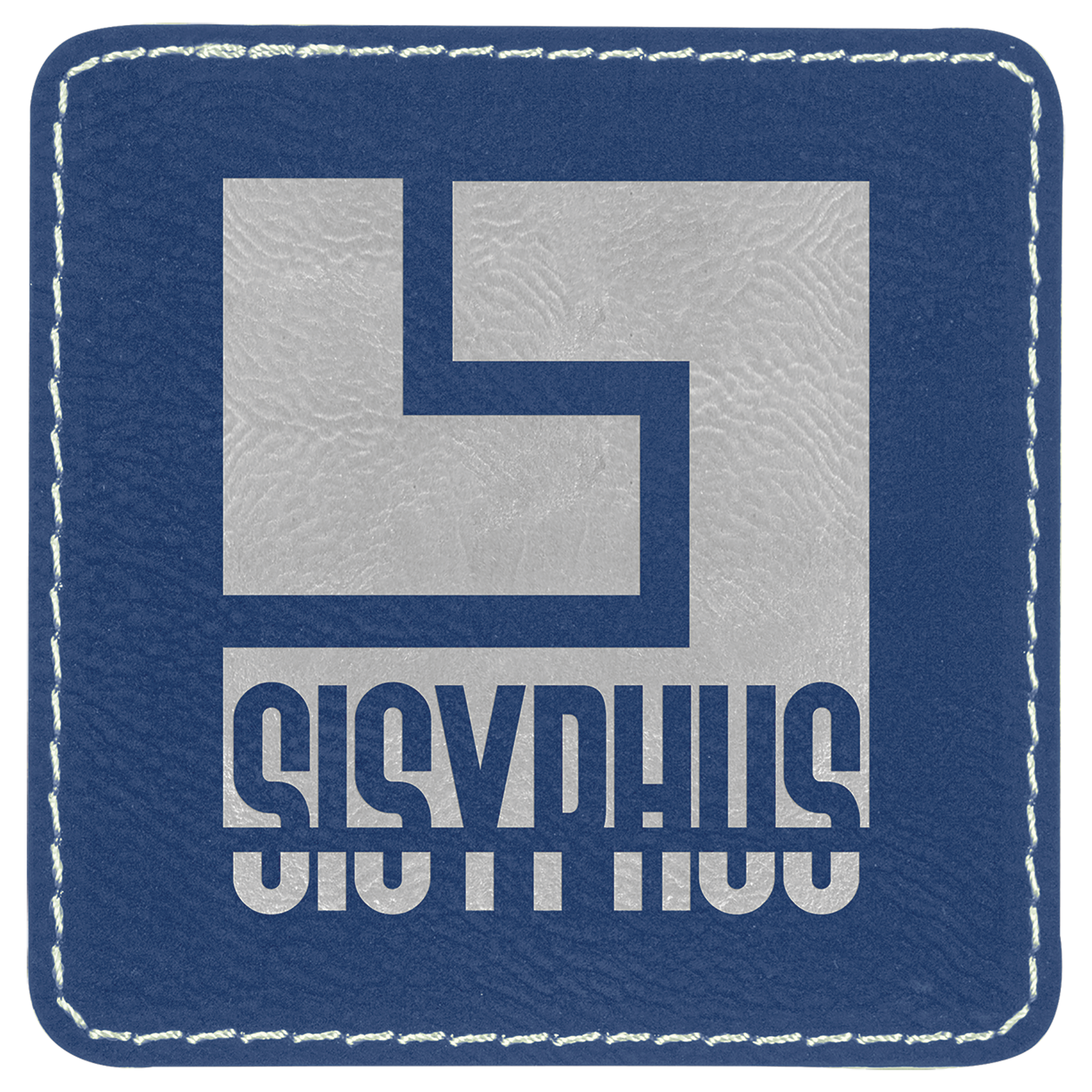 3" x 3" Blue/Silver Square Leatherette Patch with Adhesive – item PTH809