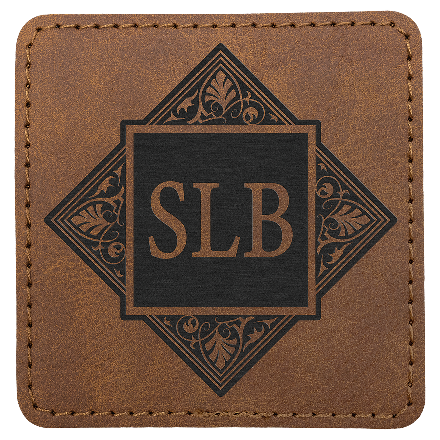 3" x 3" Dark Brown Square Leatherette Patch with Pro Premier – item PTH869
