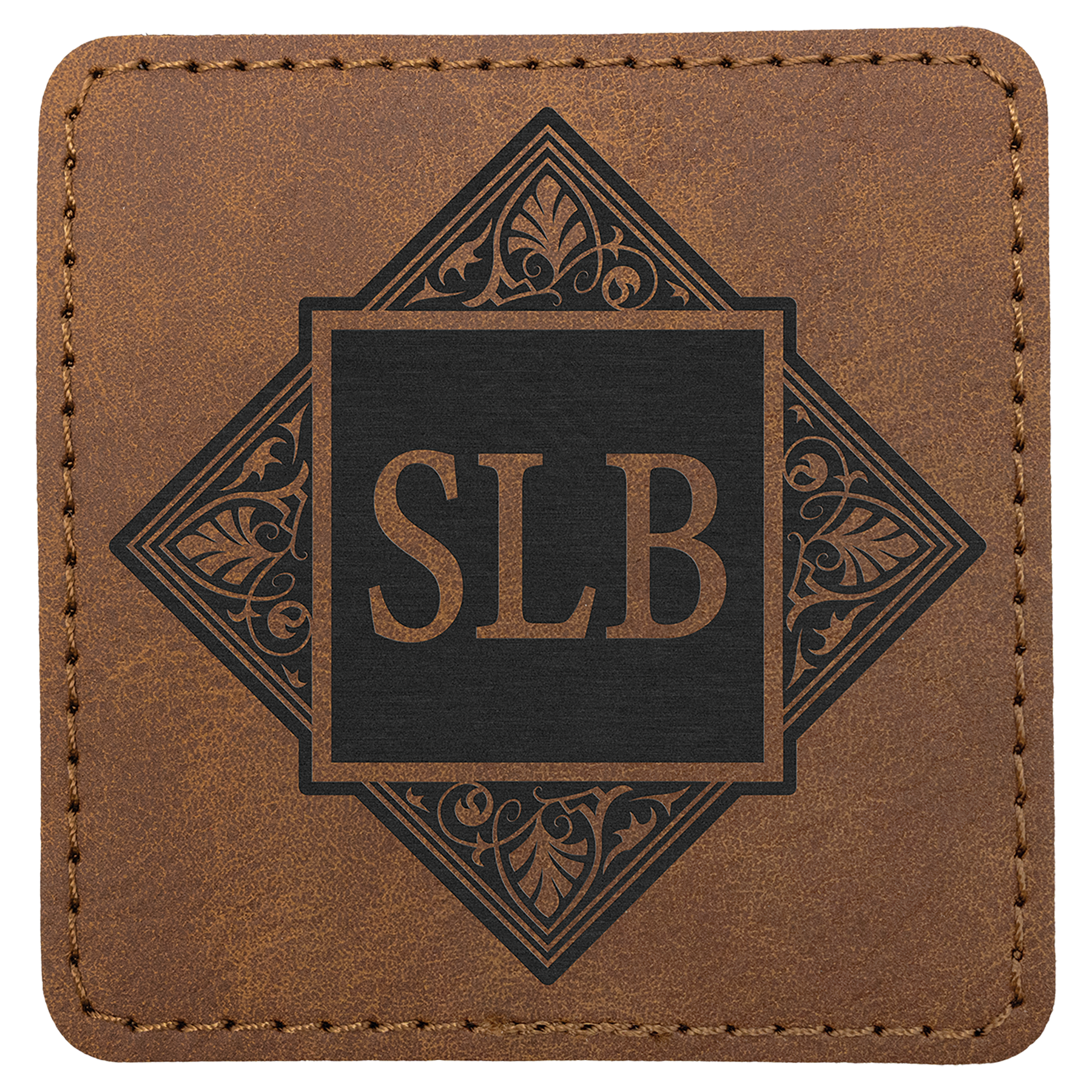 3" x 3" Dark Brown Square Leatherette Patch with Pro Premier – item PTH869
