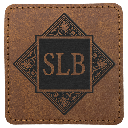 3" x 3" Dark Brown Square Leatherette Patch with Pro Premier – item PTH869