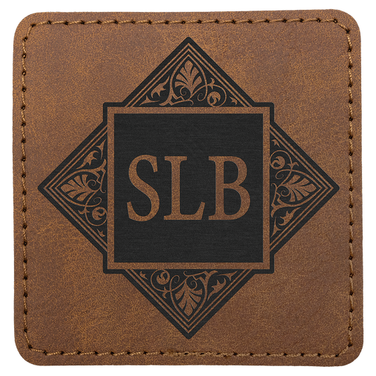 3" x 3" Dark Brown Square Leatherette Patch with Pro Premier – item PTH869