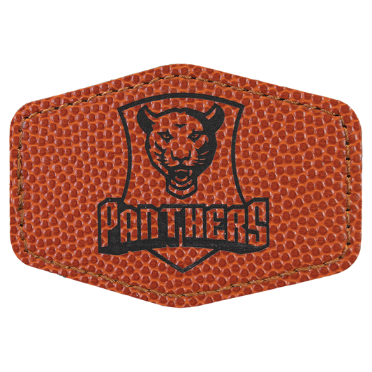 3" x 2" Basketball Hex Leatherette Patch with Pro Adhesive – item PTH916