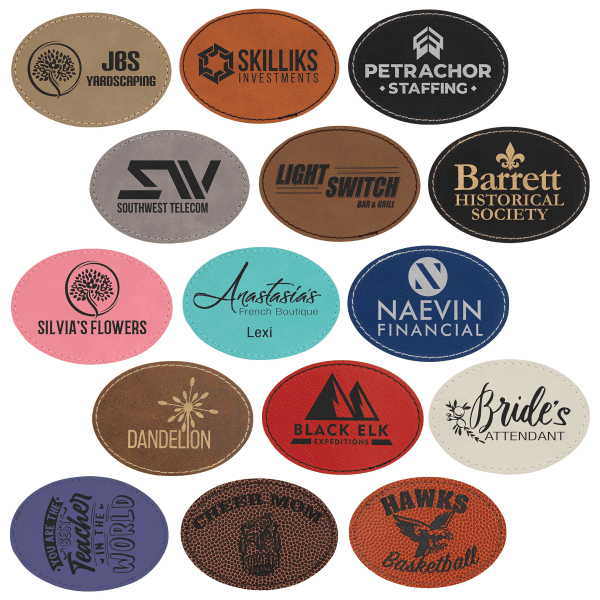 3.5" x 2.5" Various Oval Leatherette Patch with Pro Adhesive – item PTHSET56