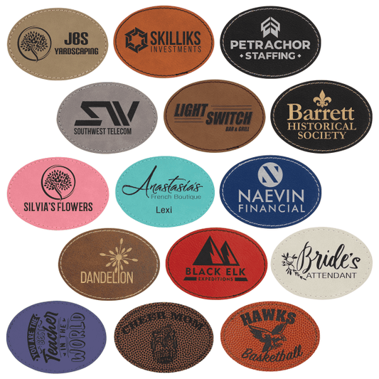 3.5" x 2.5" Various Oval Leatherette Patch with Pro Adhesive – item PTHSET56