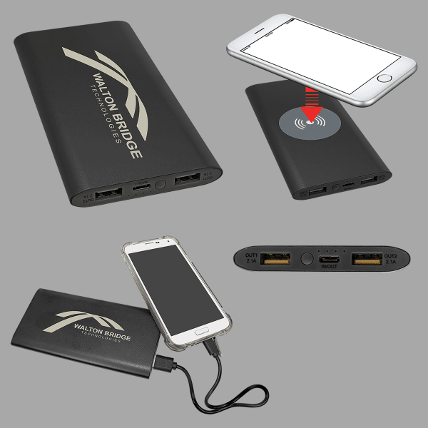 8000MAH Power Bank & Wireless Anodized Aluminum – item PWR801C