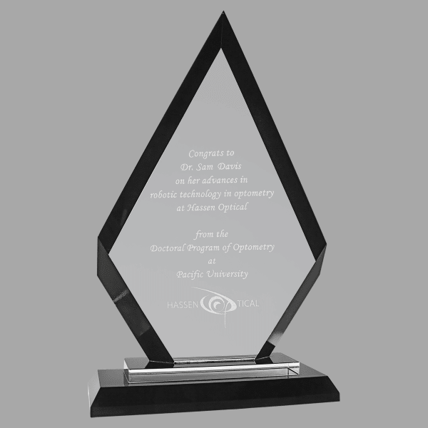 9" Diamond Regal Glass Award – item RGL12BK