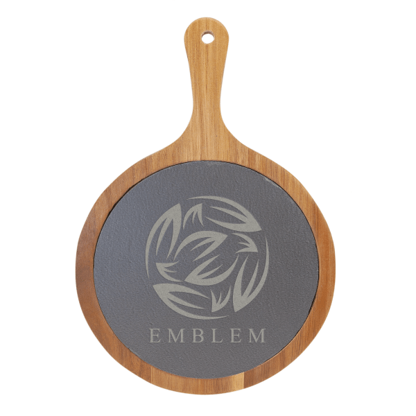 8.25" x 12.25" Round Acacia Wood/Slate Serving Board with – item SLT079