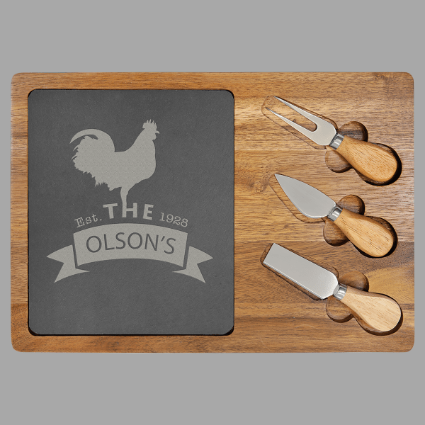 Acacia Wood and Slate Cheese Set with 3 Tools – item SLT087 image 2