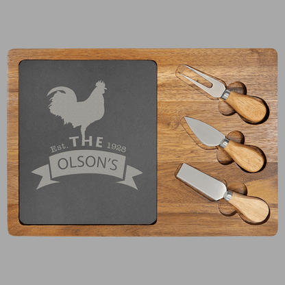 Acacia Wood and Slate Cheese Set with 3 Tools – item SLT087 image 2
