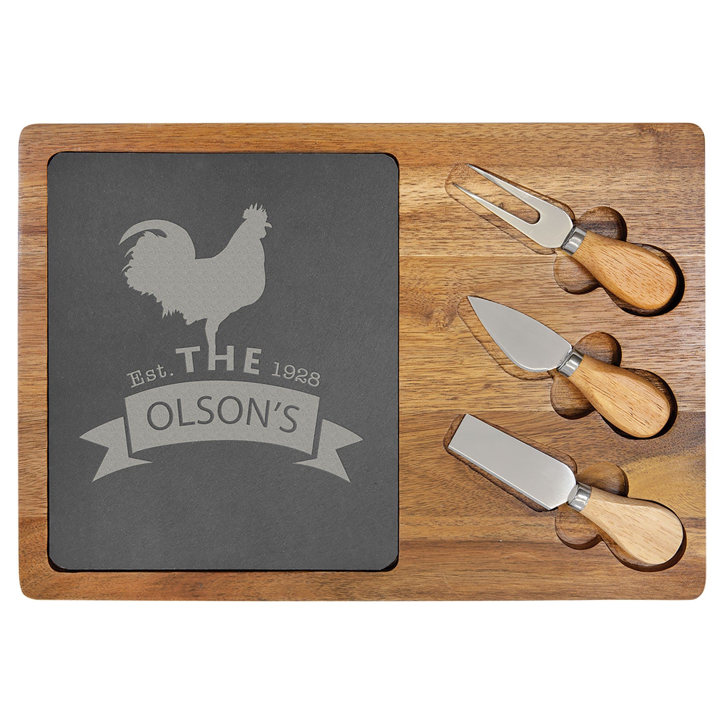 Acacia Wood and Slate Cheese Set with 3 Tools – item SLT087