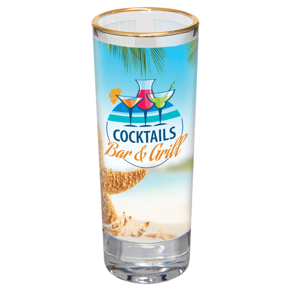 2.5 oz. Sublimatable Glass Shooter with Gold Rim – item SSH10G