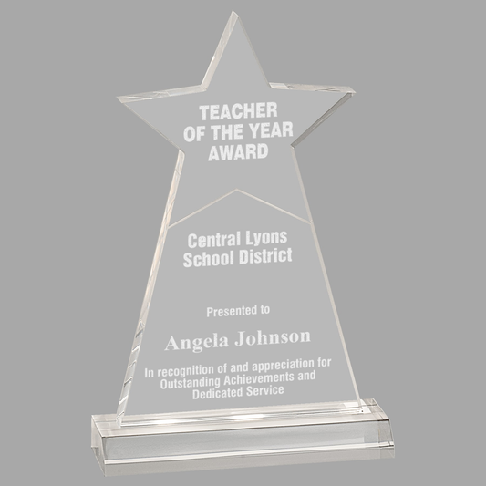 4 3/4" x 8" Clear Star Obelisk Acrylic with 5 3/4" inch Base — STA8C