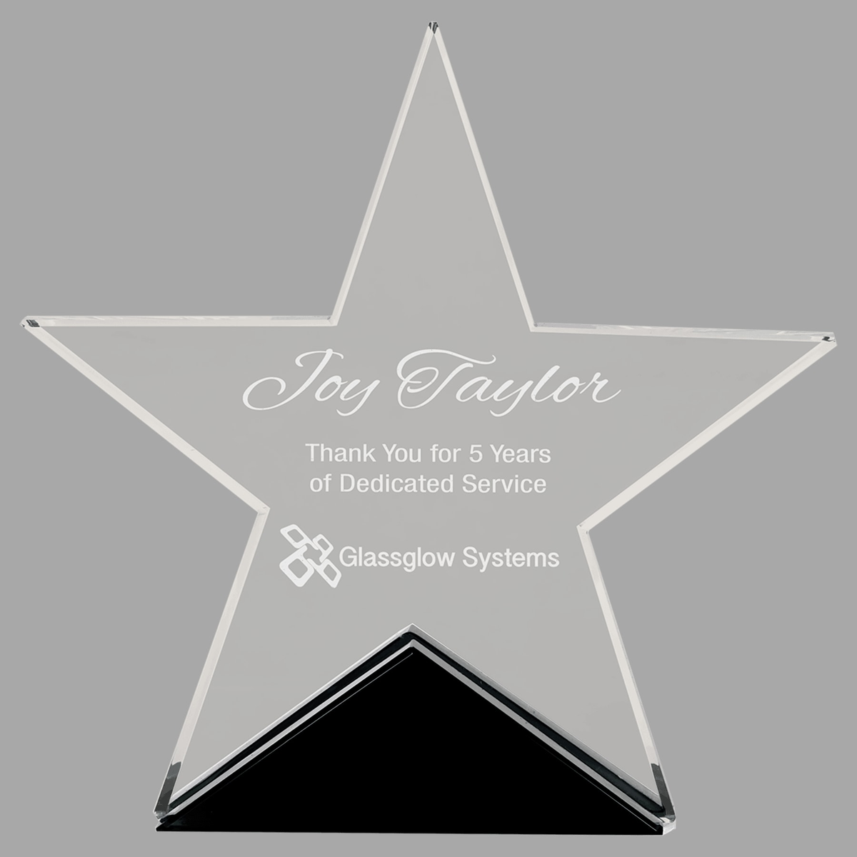 5 3/4" x 5 1/2" Clear Glass Star on Black Base — STG21