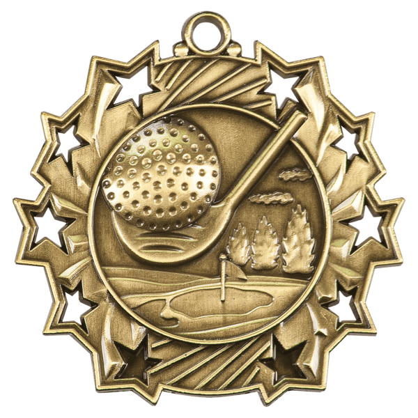 2.25" Golf Ten Star Medal – item TS406