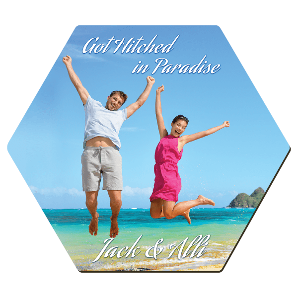 4" x 3.5" Gloss White Unisub Sublimatable MDF Hexagon – item UN4889