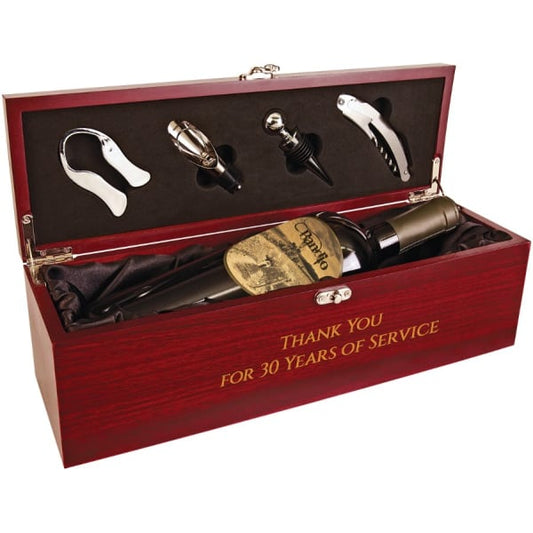 Rosewood Finish Single Wine Box with Tools & Black Lining – item WBX12