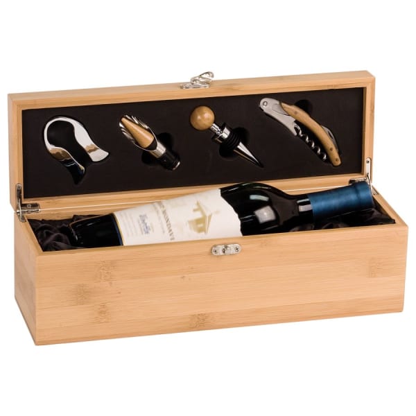 Bamboo Single Wine Box with Tools – item WBX31