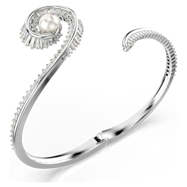 Ariana Grande x Swarovski bangle, Crystal pearl, Baguette cut, White, Rhodium plated image 3