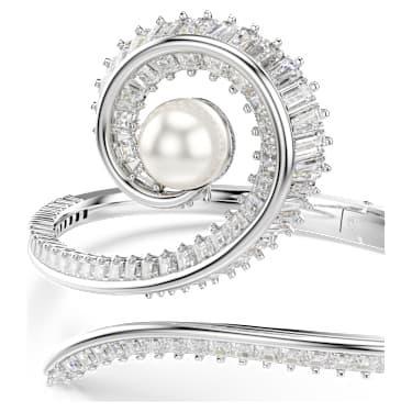 Ariana Grande x Swarovski bangle, Crystal pearl, Baguette cut, White, Rhodium plated image 2