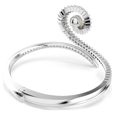 Ariana Grande x Swarovski bangle, Crystal pearl, Baguette cut, White, Rhodium plated image 4