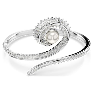 Ariana Grande x Swarovski bangle, Crystal pearl, Baguette cut, White, Rhodium plated image 6