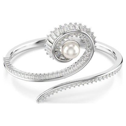 Ariana Grande x Swarovski bangle, Crystal pearl, Baguette cut, White, Rhodium plated image 1