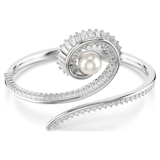 Ariana Grande x Swarovski bangle, Crystal pearl, Baguette cut, White, Rhodium plated image 1