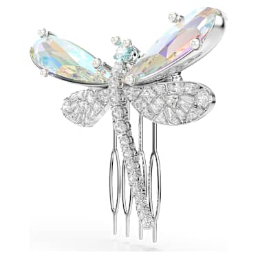 Ariana Grande x Swarovski brooch and hair accessory, Crystal Pearl, Mixed cuts, Dragonfly, White, Rhodium plated image 2