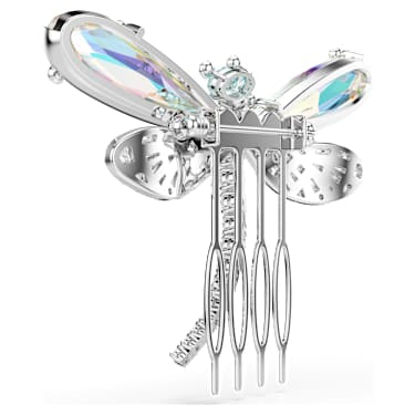 Ariana Grande x Swarovski brooch and hair accessory, Crystal Pearl, Mixed cuts, Dragonfly, White, Rhodium plated image 5