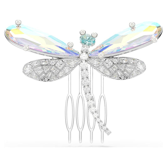 Ariana Grande x Swarovski brooch and hair accessory, Crystal Pearl, Mixed cuts, Dragonfly, White, Rhodium plated image 1