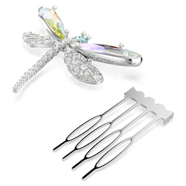 Ariana Grande x Swarovski brooch and hair accessory, Crystal Pearl, Mixed cuts, Dragonfly, White, Rhodium plated image 3