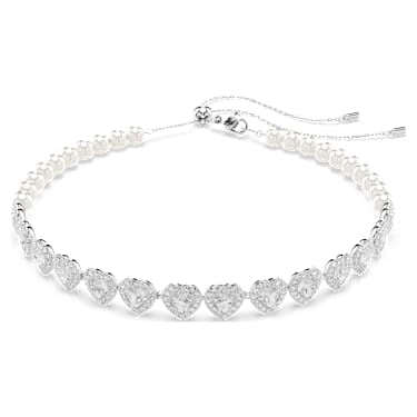 Ariana Grande x Swarovski choker, Mixed cuts, Crystal pearl, Heart, White, Rhodium plated image 6