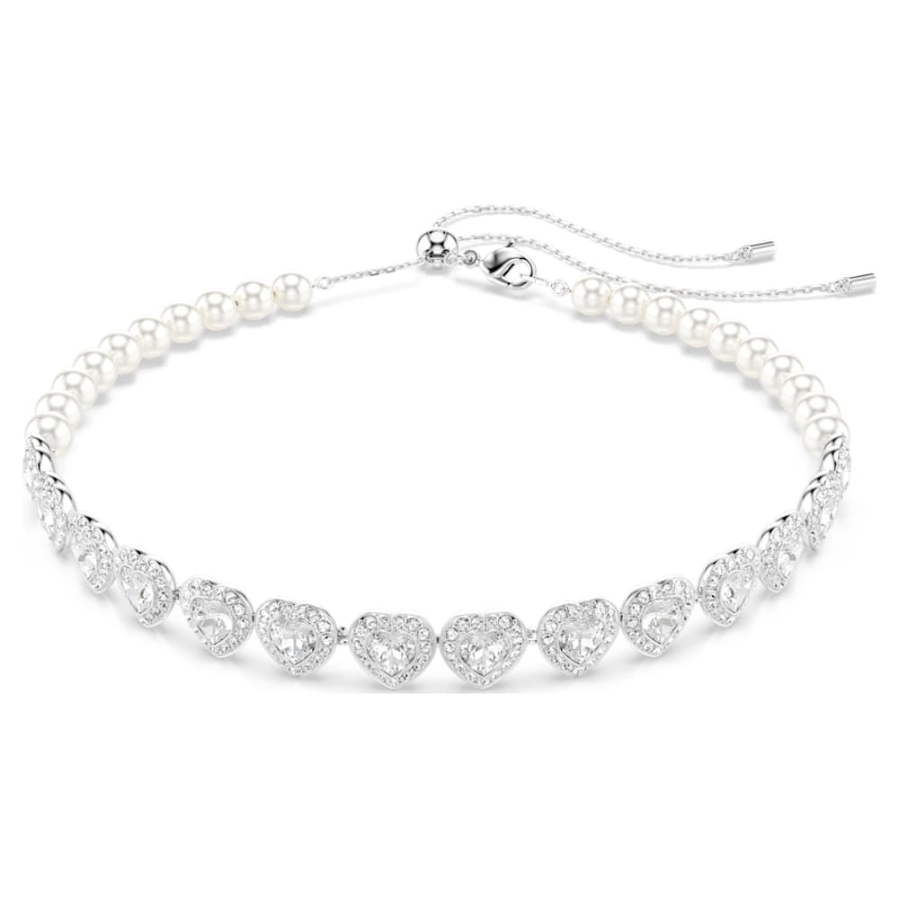 Ariana Grande x Swarovski choker, Mixed cuts, Crystal pearl, Heart, White, Rhodium plated image 1