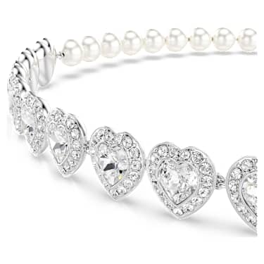 Ariana Grande x Swarovski choker, Mixed cuts, Crystal pearl, Heart, White, Rhodium plated image 2