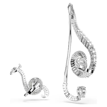 Ariana Grande x Swarovski clip earrings, Asymmetrical design, Crystal pearl, Baguette cut, White, Rhodium plated image 4