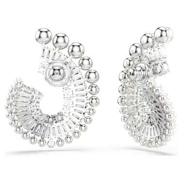 Ariana Grande x Swarovski drop earrings, Crystal Pearl, Mixed cuts, White, Rhodium plated image 4