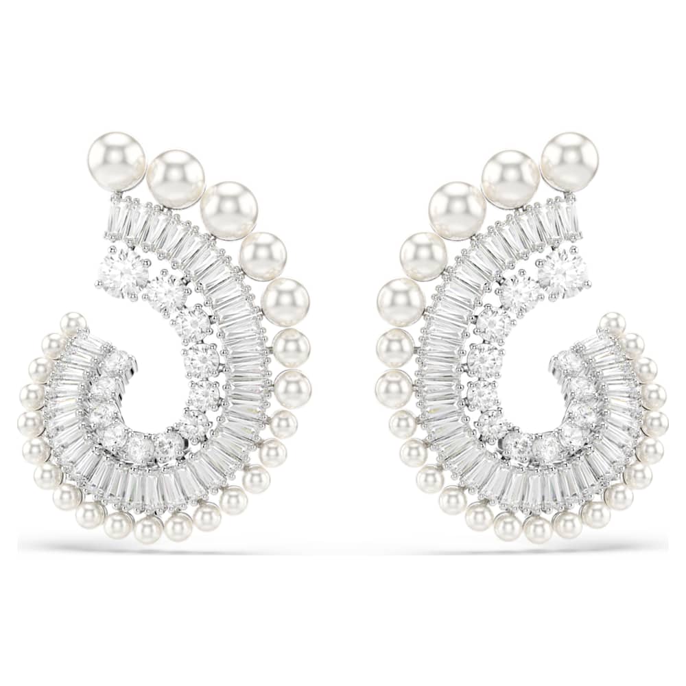 Ariana Grande x Swarovski drop earrings, Crystal Pearl, Mixed cuts, White, Rhodium plated image 1