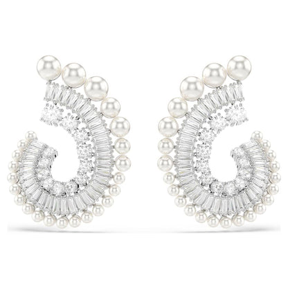 Ariana Grande x Swarovski drop earrings, Crystal Pearl, Mixed cuts, White, Rhodium plated image 1