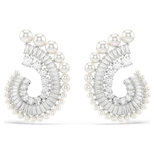 Ariana Grande x Swarovski drop earrings, Crystal Pearl, Mixed cuts, White, Rhodium plated image 1