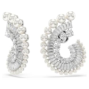 Ariana Grande x Swarovski drop earrings, Crystal Pearl, Mixed cuts, White, Rhodium plated image 6