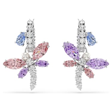 Ariana Grande x Swarovski drop earrings, Mixed cuts, Dragonfly, Multicolored, Rhodium plated image 2
