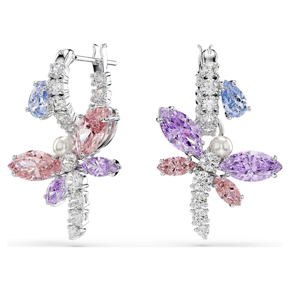 Ariana Grande x Swarovski drop earrings, Mixed cuts, Dragonfly, Multicolored, Rhodium plated image 1