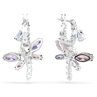 Ariana Grande x Swarovski drop earrings, Mixed cuts, Dragonfly, Multicolored, Rhodium plated image 4