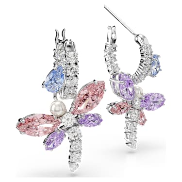 Ariana Grande x Swarovski drop earrings, Mixed cuts, Dragonfly, Multicolored, Rhodium plated image 3