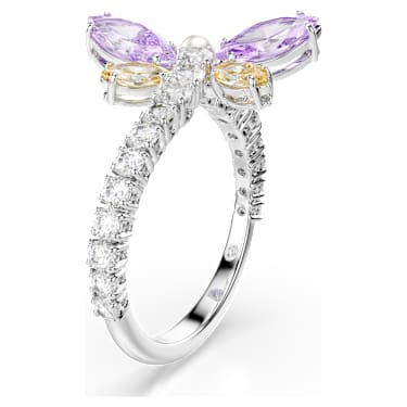 Ariana Grande x Swarovski motif ring, Mixed cuts, Dragonfly, Multicolored, Rhodium plated image 2