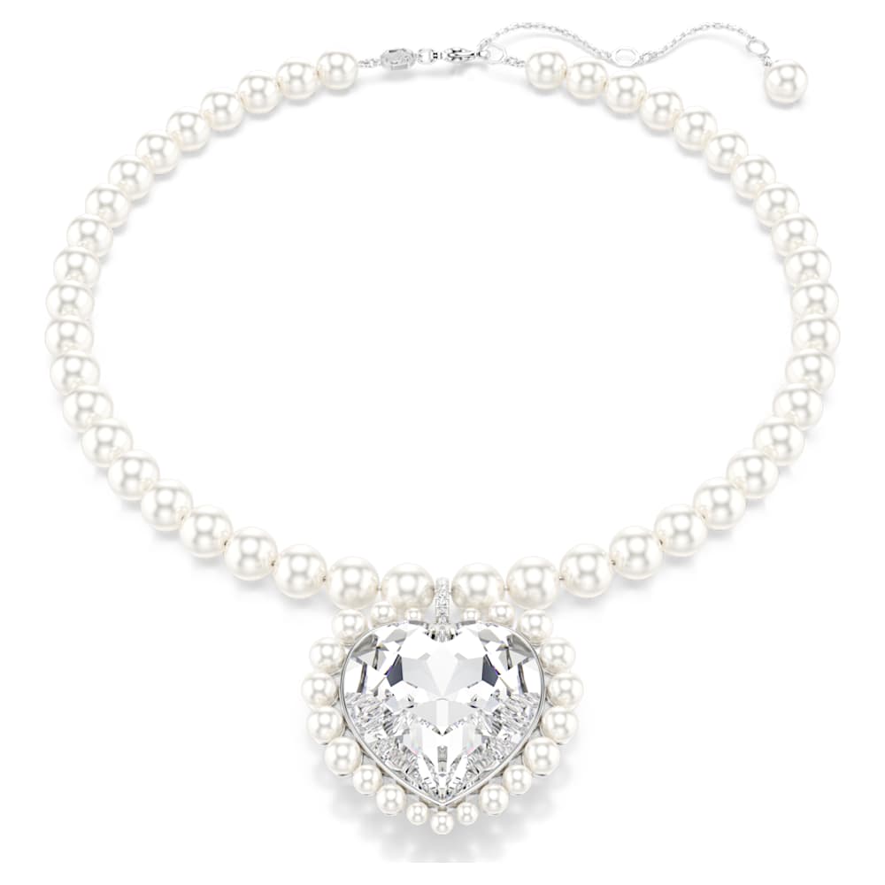 Ariana Grande x Swarovski necklace, Crystal pearl, Heart cut, Heart, White, Rhodium plated image 1