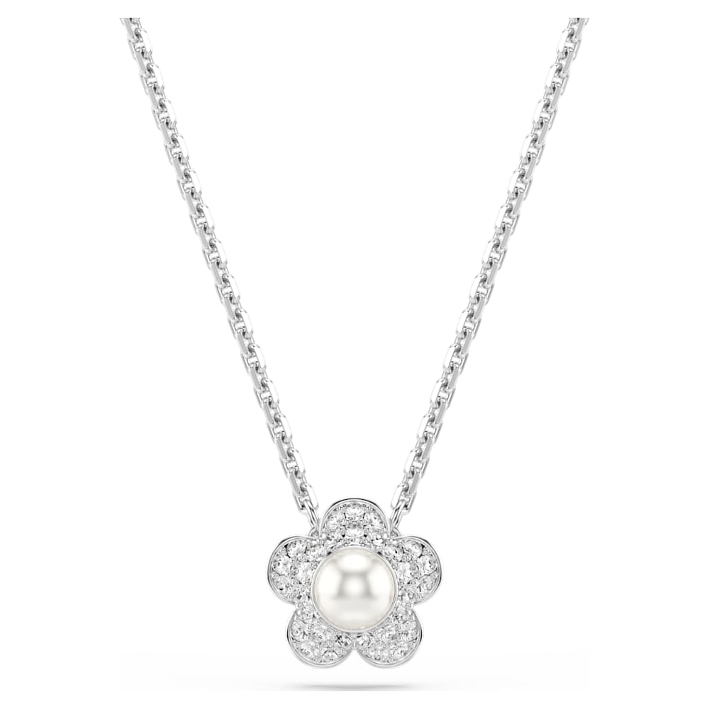 Ariana Grande x Swarovski pendant, Crystal Pearl, Round cut, Flower, White, Rhodium plated image 1