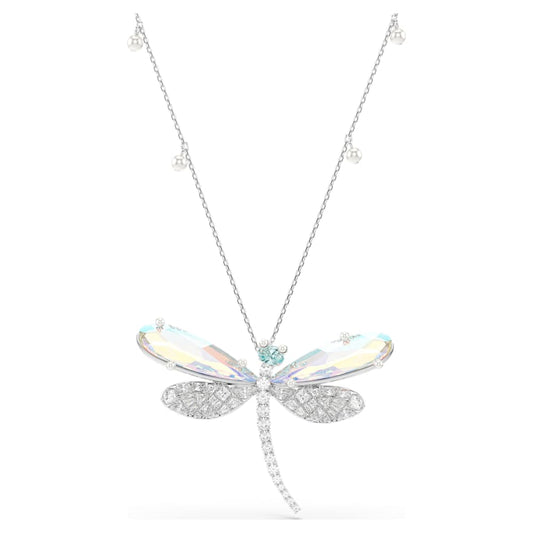 Ariana Grande x Swarovski pendant and brooch, Crystal Pearl, Mixed cuts, Dragonfly, White, Rhodium plated image 1