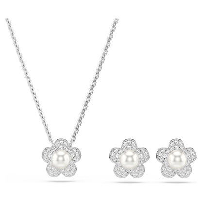 Ariana Grande x Swarovski set, Crystal pearl, Round cut, Flower, White, Rhodium plated image 1